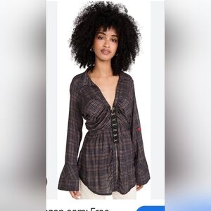 We The Free Brown and Black Plaid Romper Size XS-S